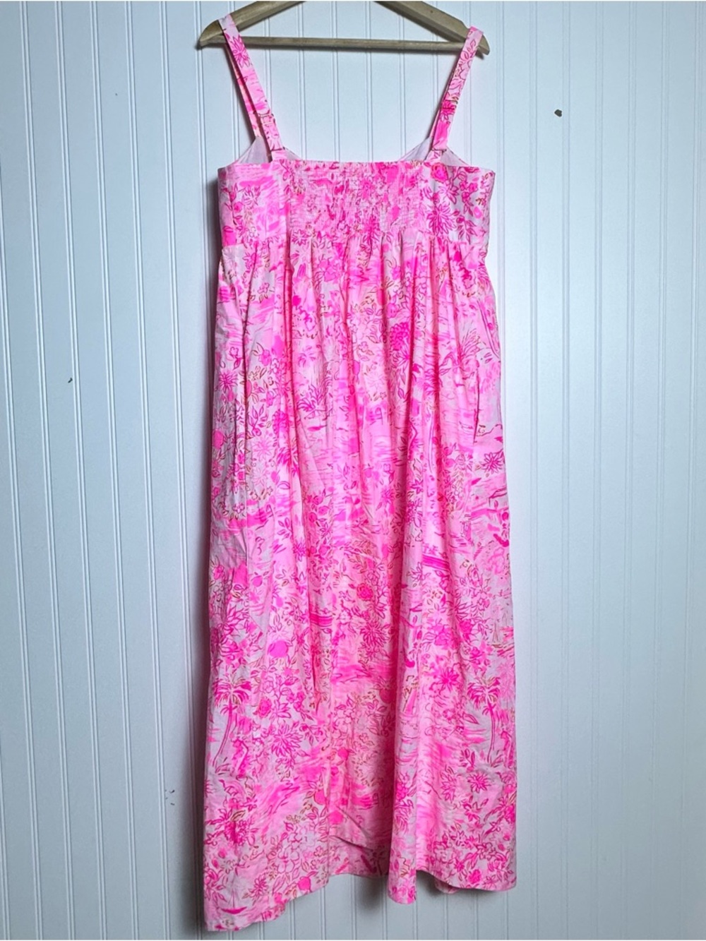 Lilly Pulitzer Azora Cotton Midi Dress Size 12 Peony Pink Seaside Scene print - Picture 10 of 14
